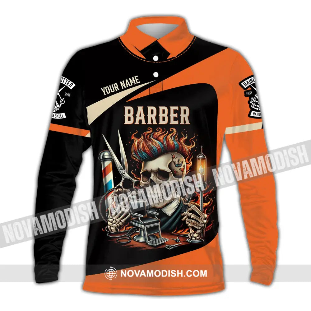 Unisex Shirt Custom Name Barber Polo Long Sleeve Shop Uniform / S T-Shirt