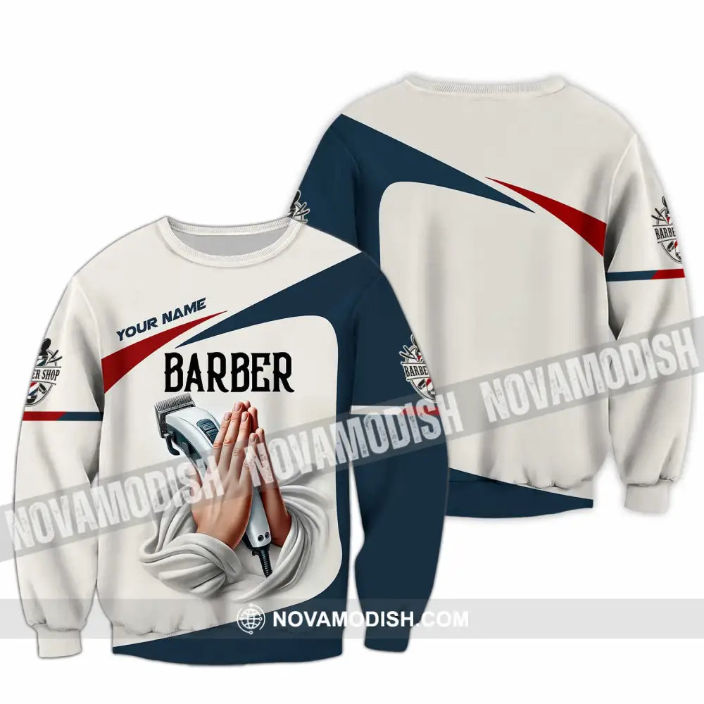 Unisex Shirt Custom Name Barber Shop T-Shirt Long Sleeve / S T-Shirt