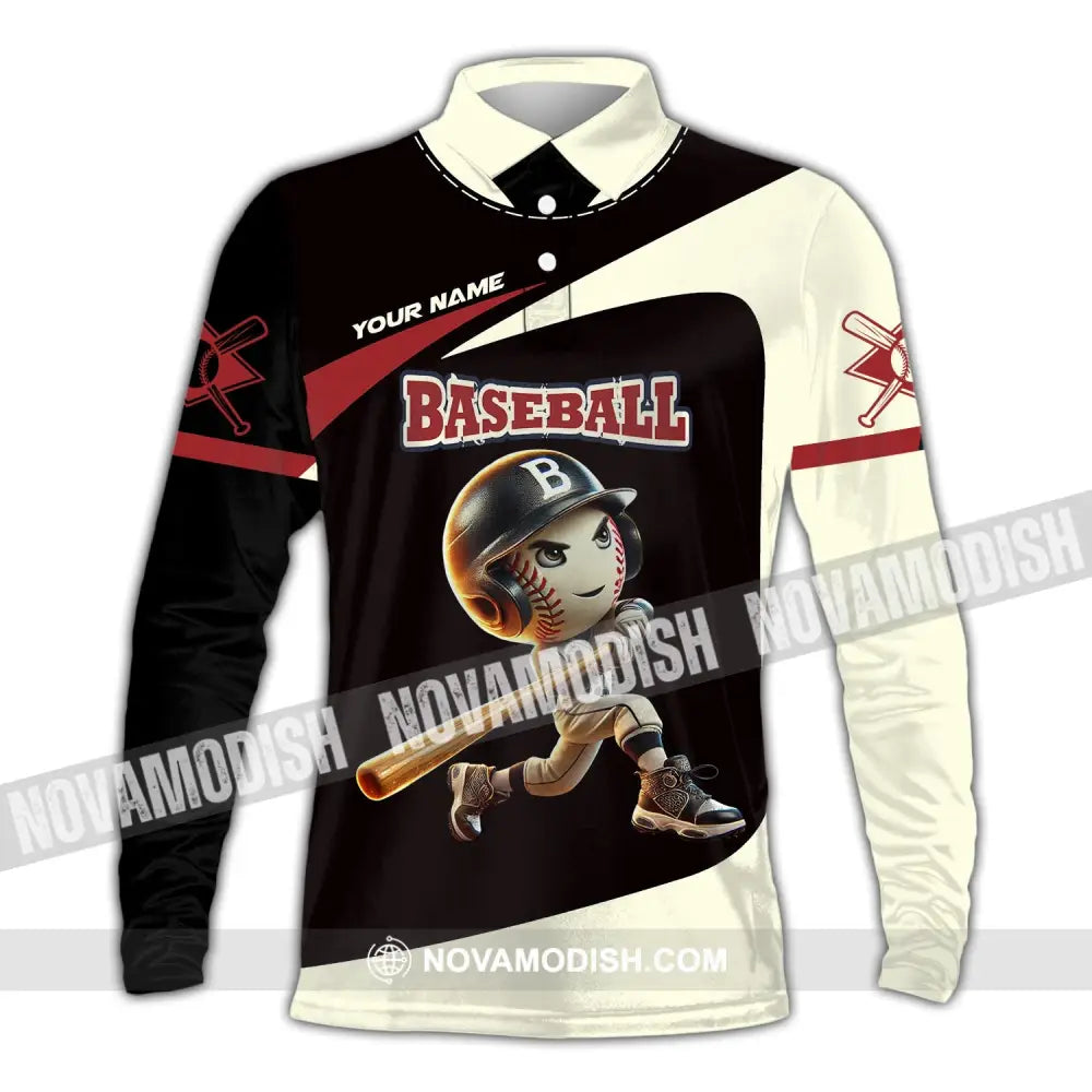 Unisex Shirt - Custom Name Baseball Long Sleeve Polo / S T-Shirt