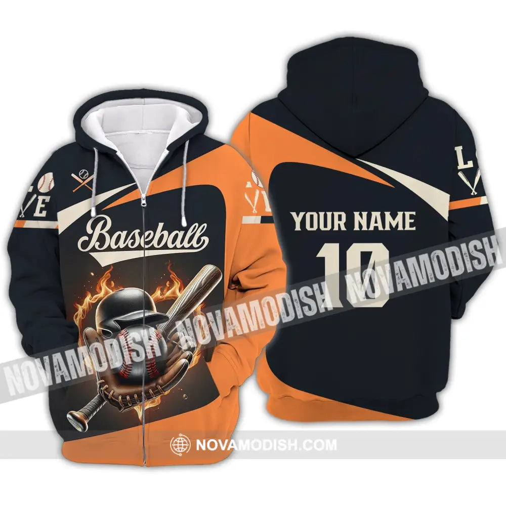 Unisex Shirt - Custom Name Baseball Zipper Hoodie / S T-Shirt