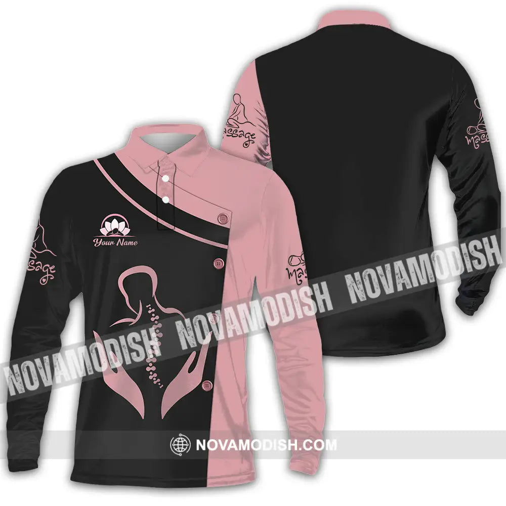 Unisex Shirt - Custom Name Basic Shirt Massage Therapist Lotus Long Sleeve Polo / S T-shirt