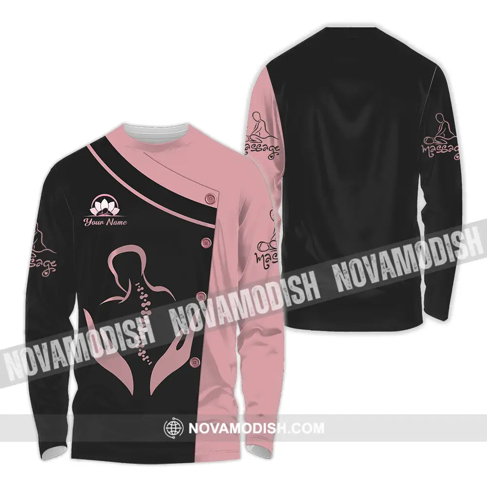 Unisex Shirt - Custom Name Basic Shirt Massage Therapist Lotus Long Sleeve Shirt / S T-shirt