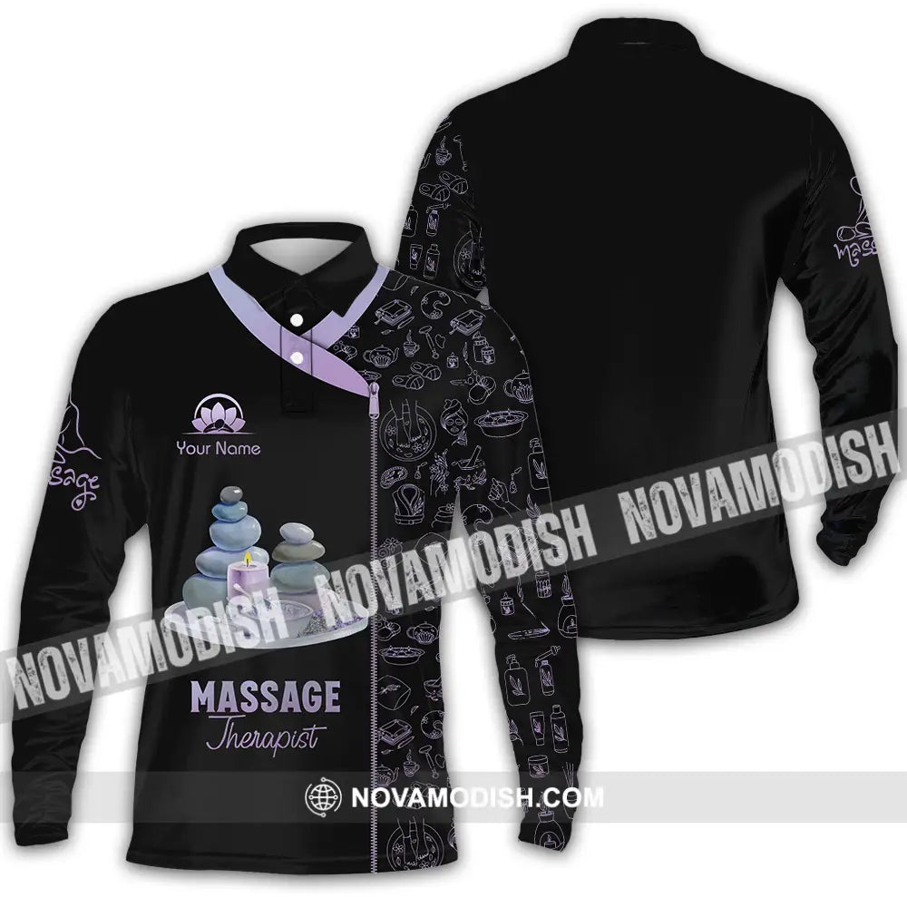 Unisex Shirt - Custom Name Basic Shirt Massage Therapist Stone Long Sleeve Polo / S T-shirt