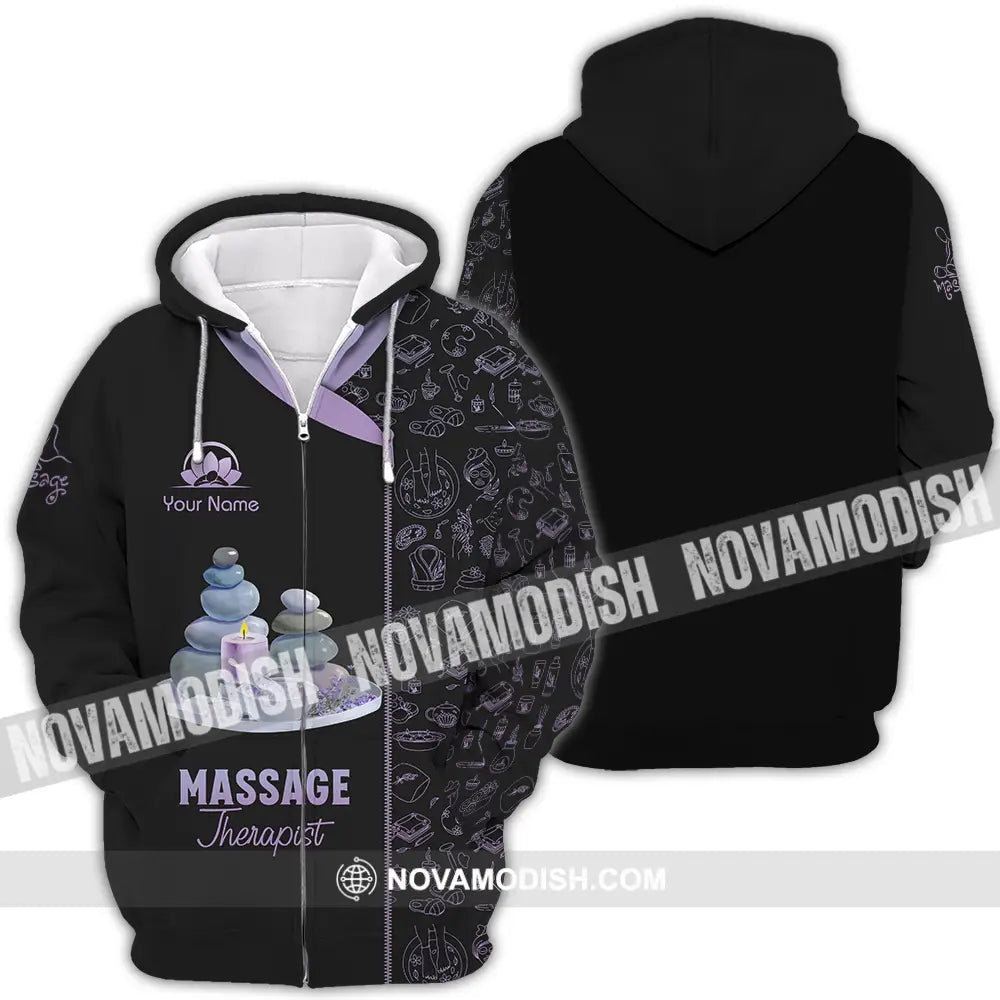 Unisex Shirt - Custom Name Basic Shirt Massage Therapist Stone Zipper Hoodie / S T-shirt