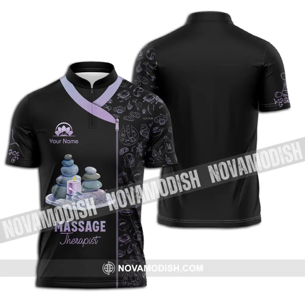 Unisex Shirt - Custom Name Basic Shirt Massage Therapist Stone Zipper Polo Shirt / S T-shirt