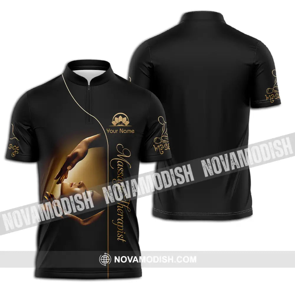 Unisex Shirt - Custom Name Basic Shirt Massage Therapist Zipper Polo Shirt / S T-shirt