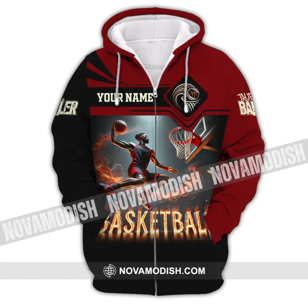 Unisex Shirt Custom Name Basketball Polo Long Sleeve Love T-Shirt Zipper Hoodie / S T-Shirt