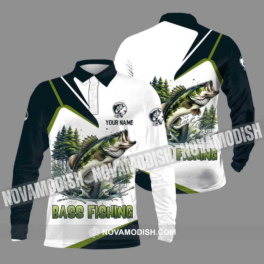 Unisex Shirt - Custom Name Bass Fishing Shirt Lake In The Forest Long Sleeve Polo / S T-shirt