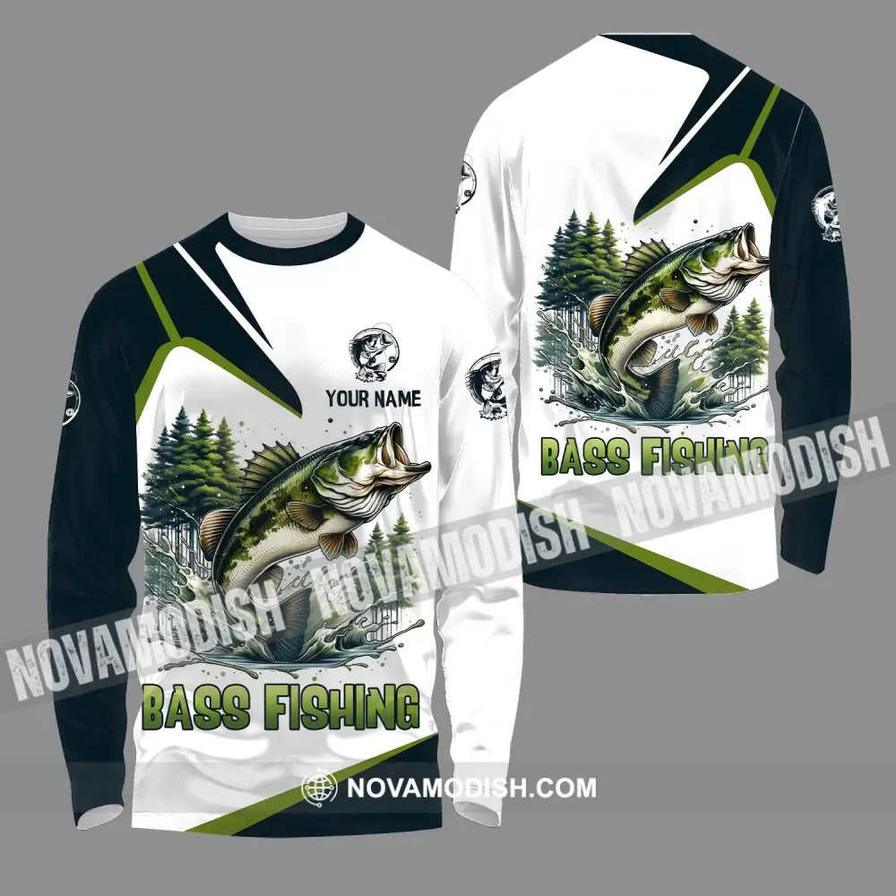 Unisex Shirt - Custom Name Bass Fishing Shirt Lake In The Forest Long Sleeve Shirt / S T-shirt