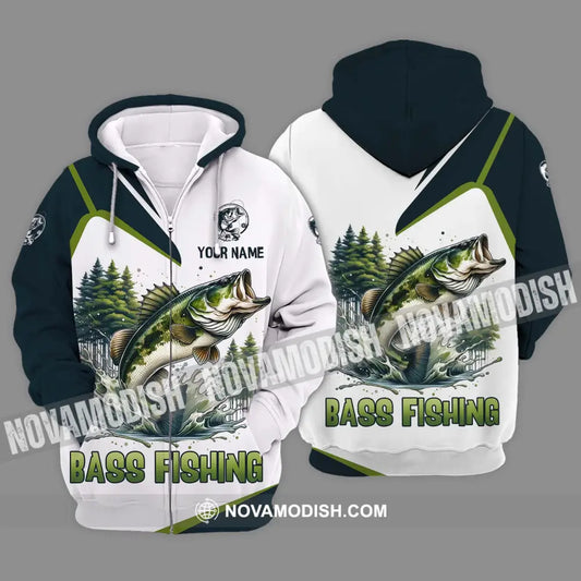 Unisex Shirt - Custom Name Bass Fishing Shirt Lake In The Forest Zipper Hoodie / S T-shirt
