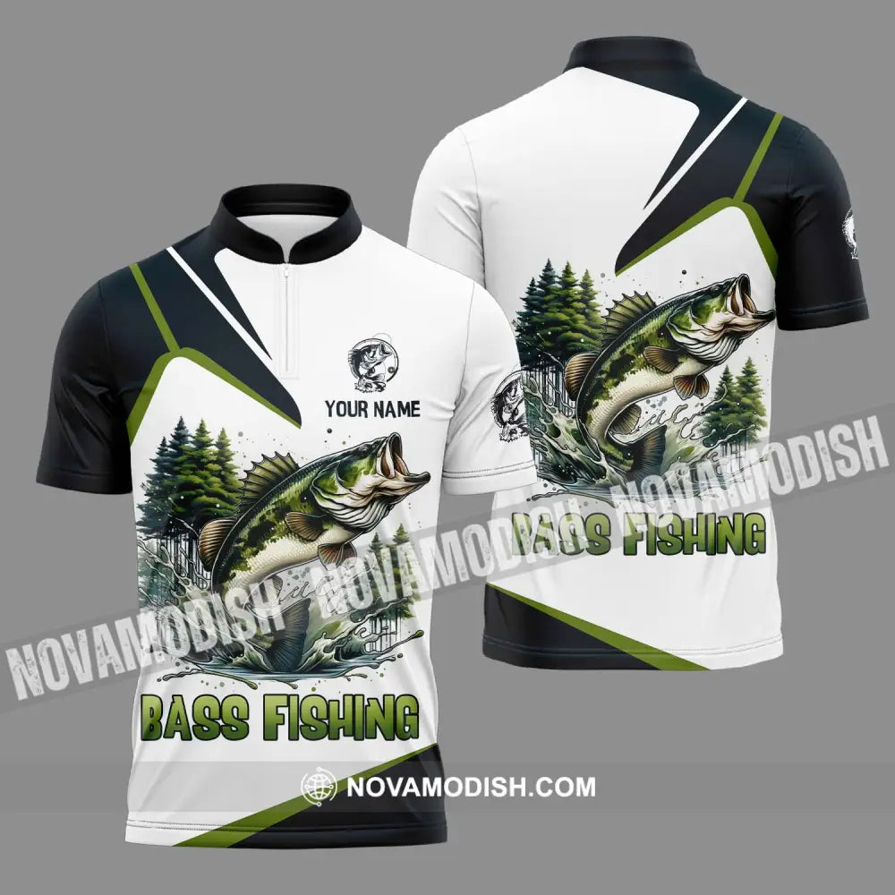 Unisex Shirt - Custom Name Bass Fishing Shirt Lake In The Forest Zipper Polo Shirt / S T-shirt