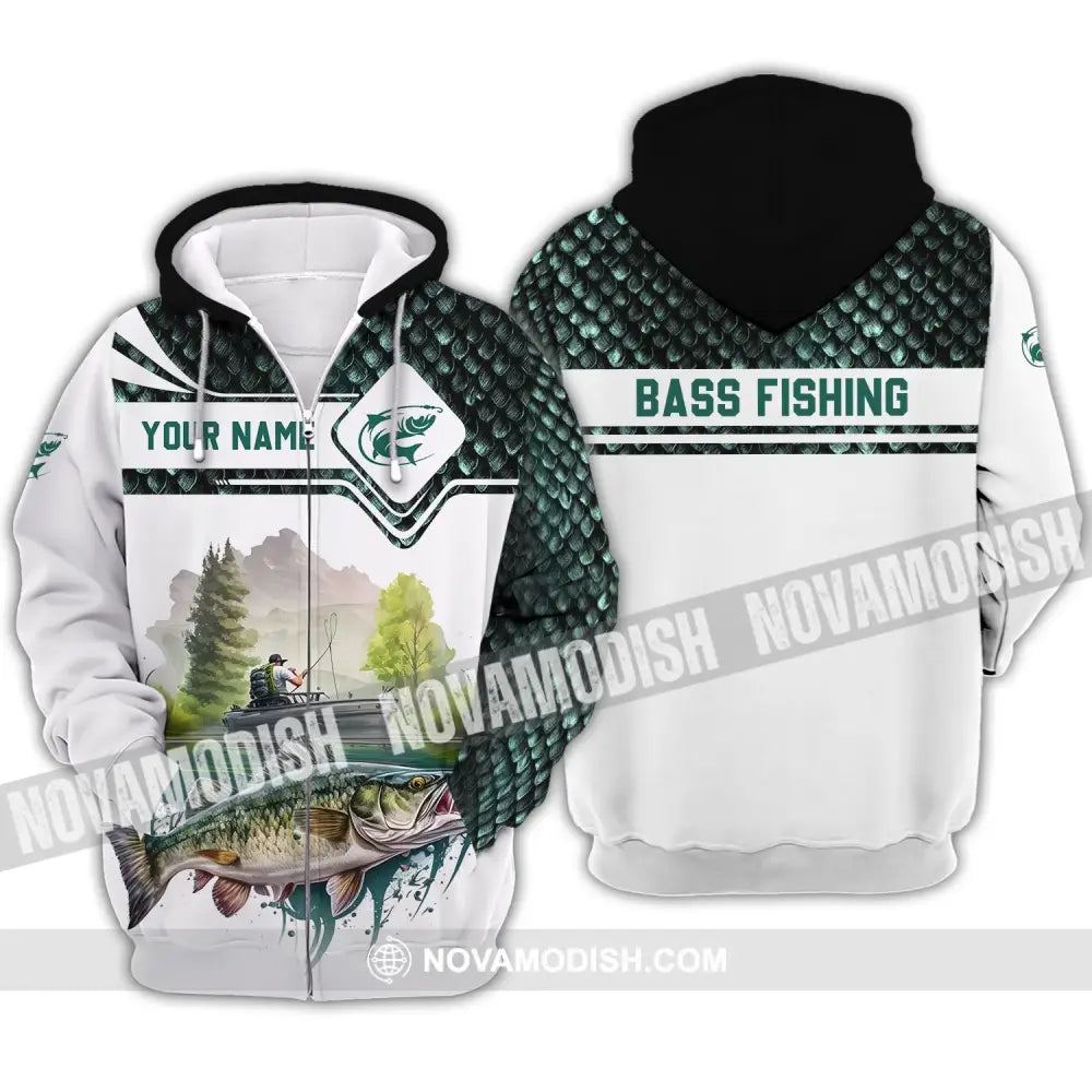 Unisex Shirt - Custom Name Bass Fishing Lake Shirt Zipper Hoodie / S T-shirt