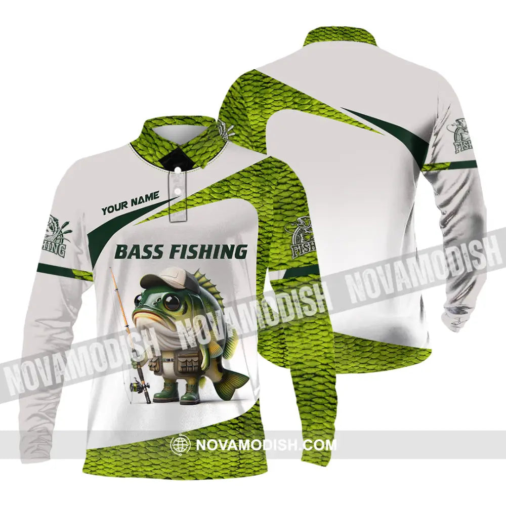 Unisex Shirt Custom Name Bass Fishing Lover Hoodie Long Sleeve Polo / S T-Shirt