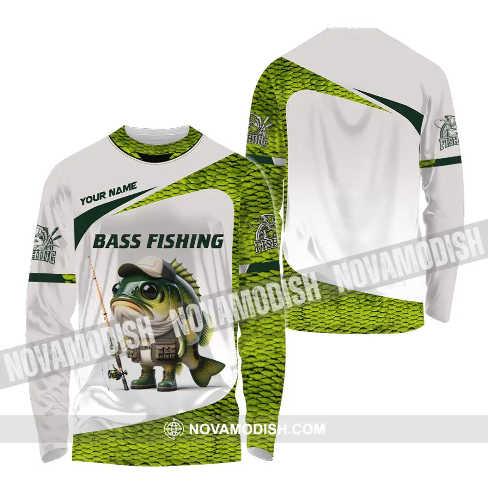 Unisex Shirt Custom Name Bass Fishing Lover Hoodie Long Sleeve / S T-Shirt