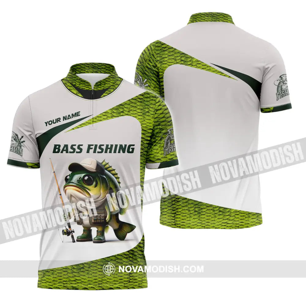 Unisex Shirt Custom Name Bass Fishing Lover Hoodie Zipper Polo / S T-Shirt