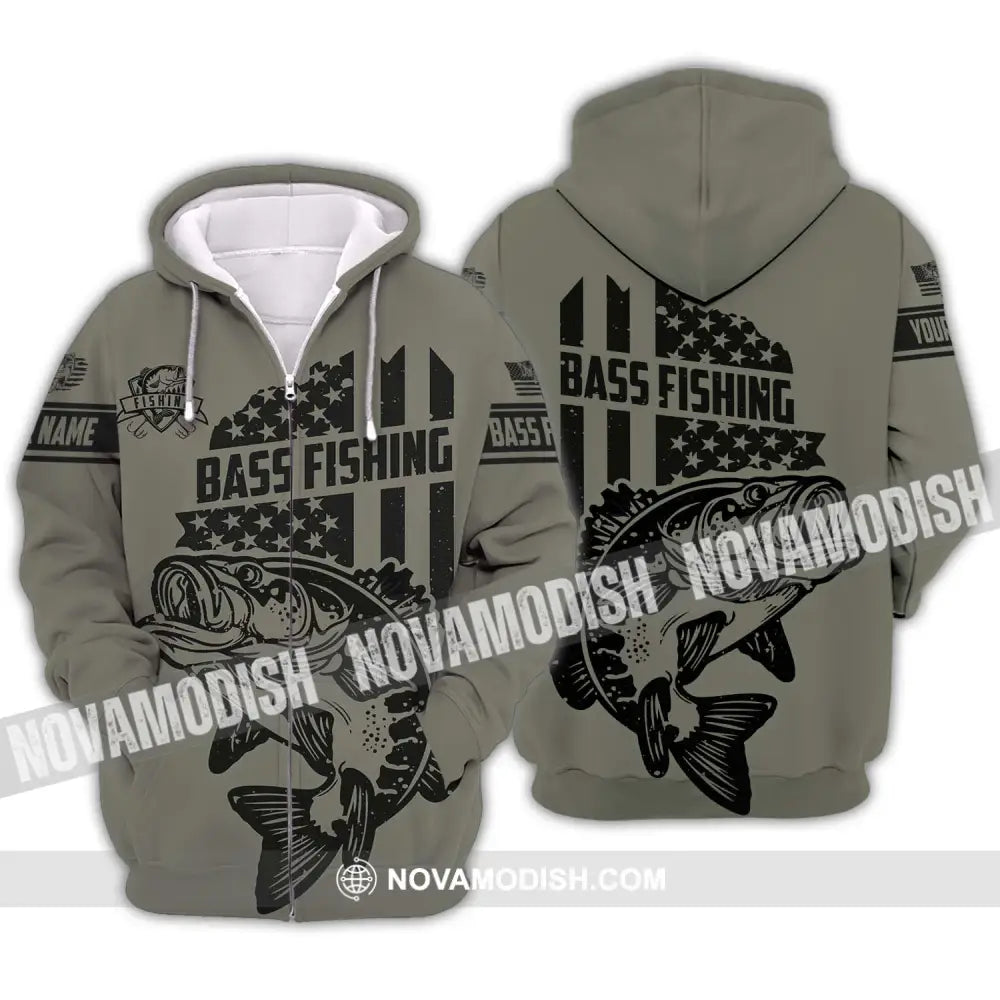 Unisex Shirt - Custom Name Bass Fishing Shirt Zipper Hoodie / S T-shirt