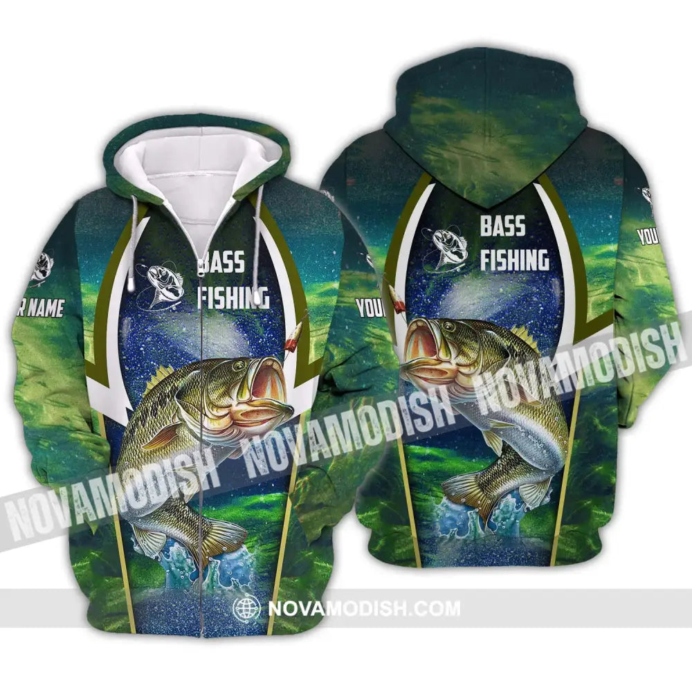 Unisex Shirt - Custom Name Bass Fishing Shirt Zipper Hoodie / S T-shirt
