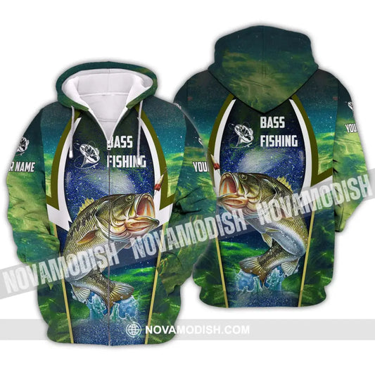 Unisex Shirt - Custom Name Bass Fishing Shirt Zipper Hoodie / S T-shirt