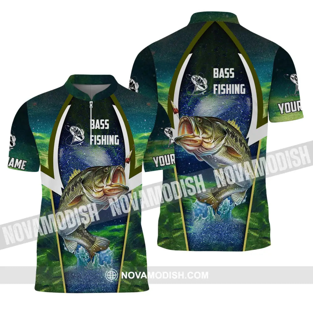 Unisex Shirt - Custom Name Bass Fishing Shirt Zipper Polo Shirt / S T-shirt