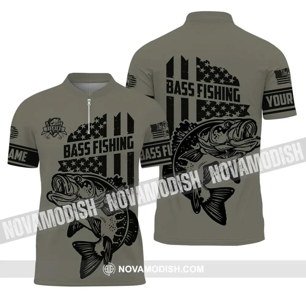 Unisex Shirt - Custom Name Bass Fishing Shirt Zipper Polo Shirt / S T-shirt