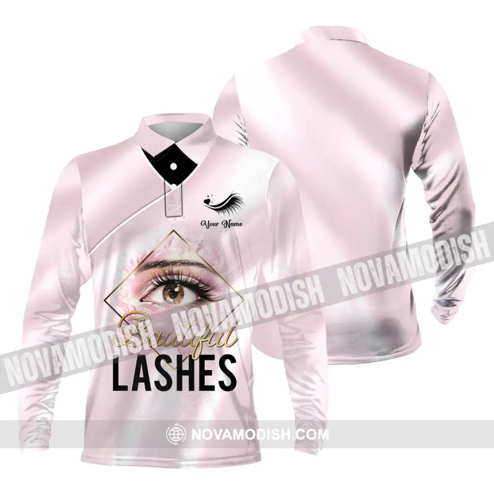 Unisex Shirt - Custom Name Beautiful Lashes Shirt Long Sleeve Polo / S T-shirt
