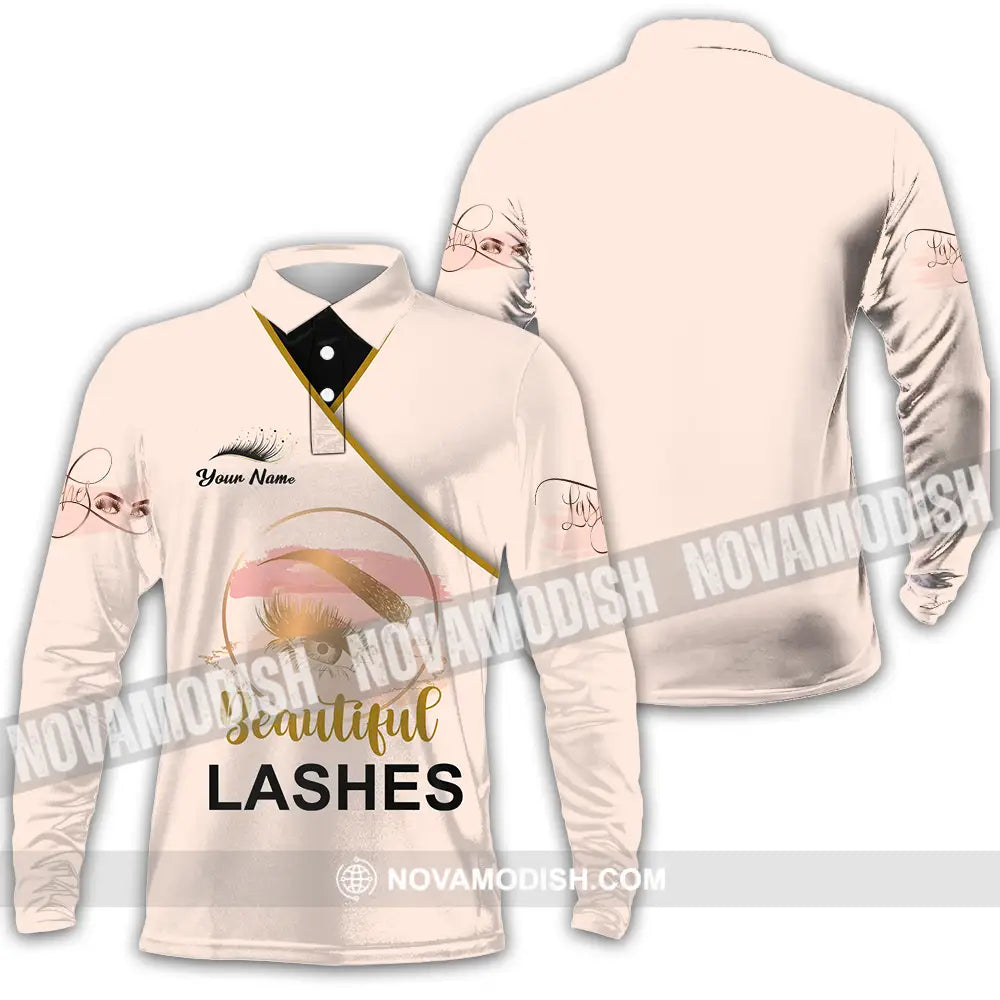 Unisex Shirt - Custom Name Shirt Beautiful Lashes Long Sleeve Polo / S T-shirt