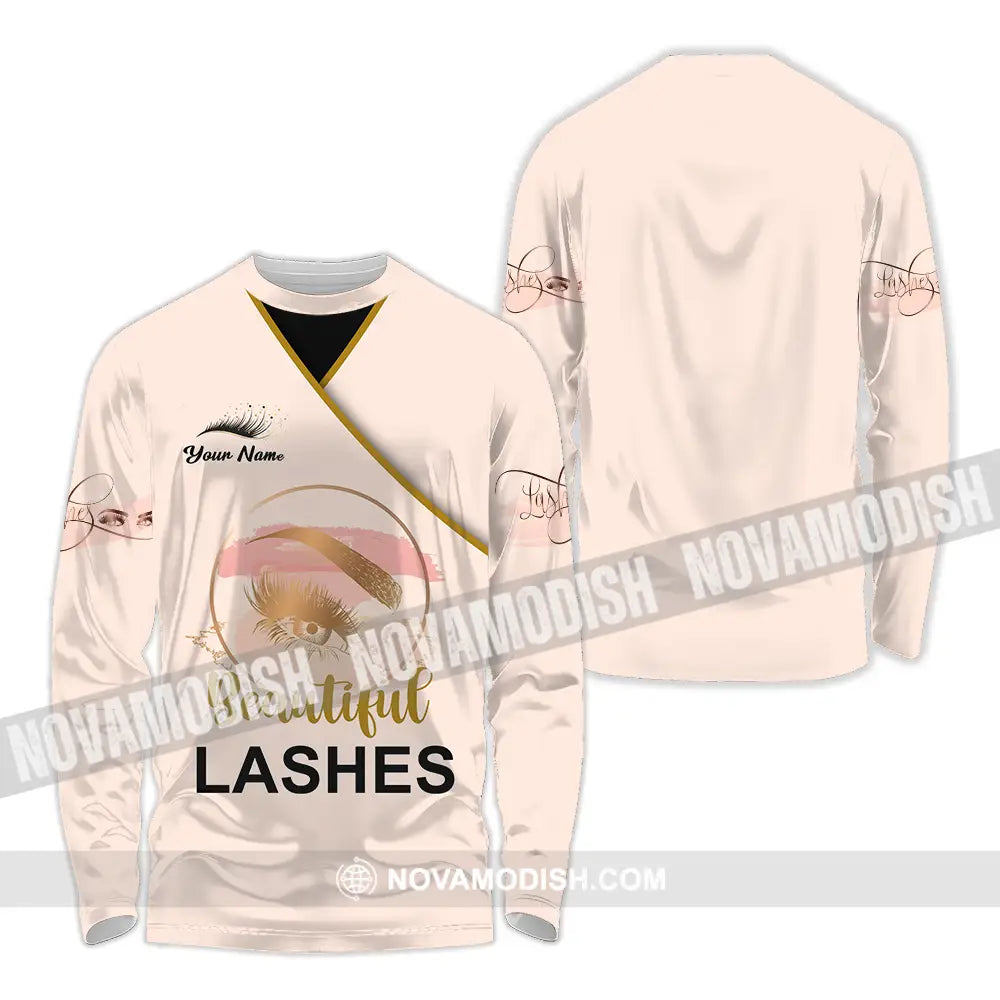 Unisex Shirt - Custom Name Shirt Beautiful Lashes Long Sleeve Shirt / S T-shirt