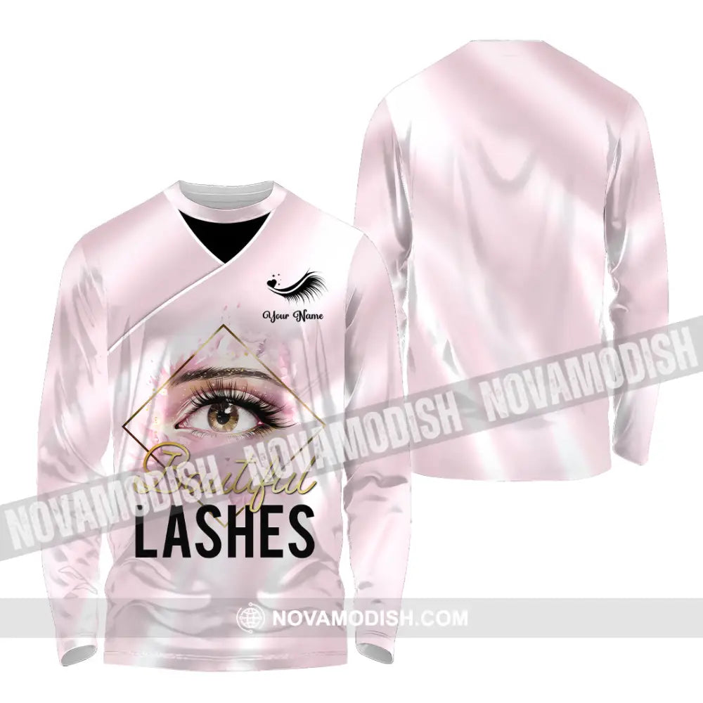 Unisex Shirt - Custom Name Beautiful Lashes Shirt Long Sleeve Shirt / S T-shirt