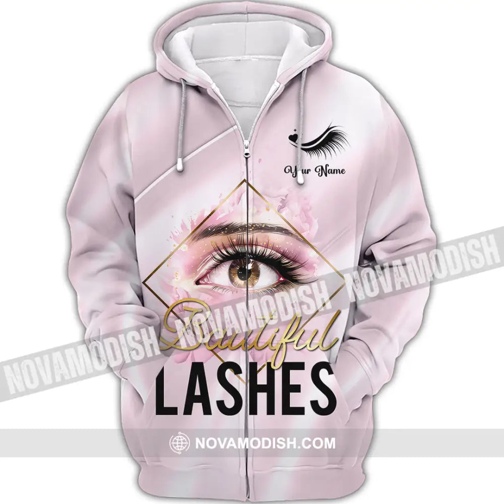 Unisex Shirt - Custom Name Beautiful Lashes Shirt Zipper Hoodie / S T-shirt