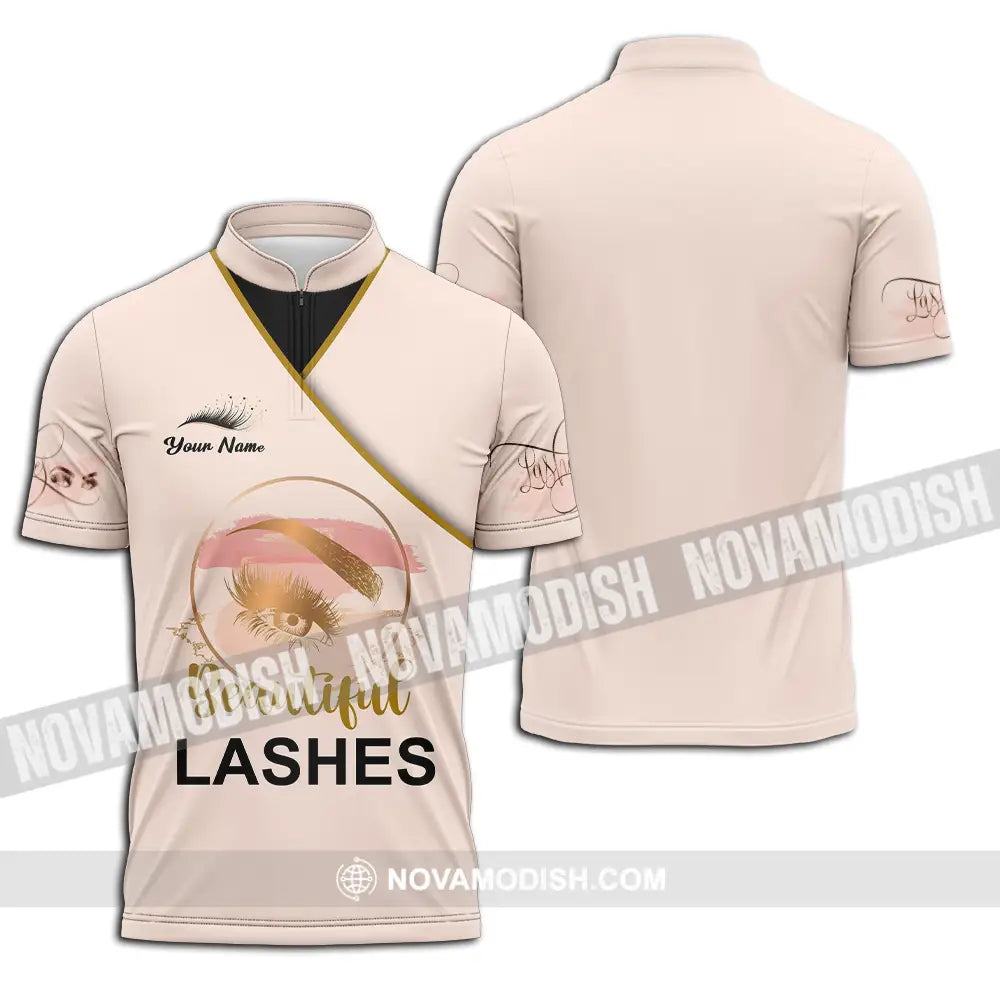 Unisex Shirt - Custom Name Shirt Beautiful Lashes Zipper Polo Shirt / S T-shirt