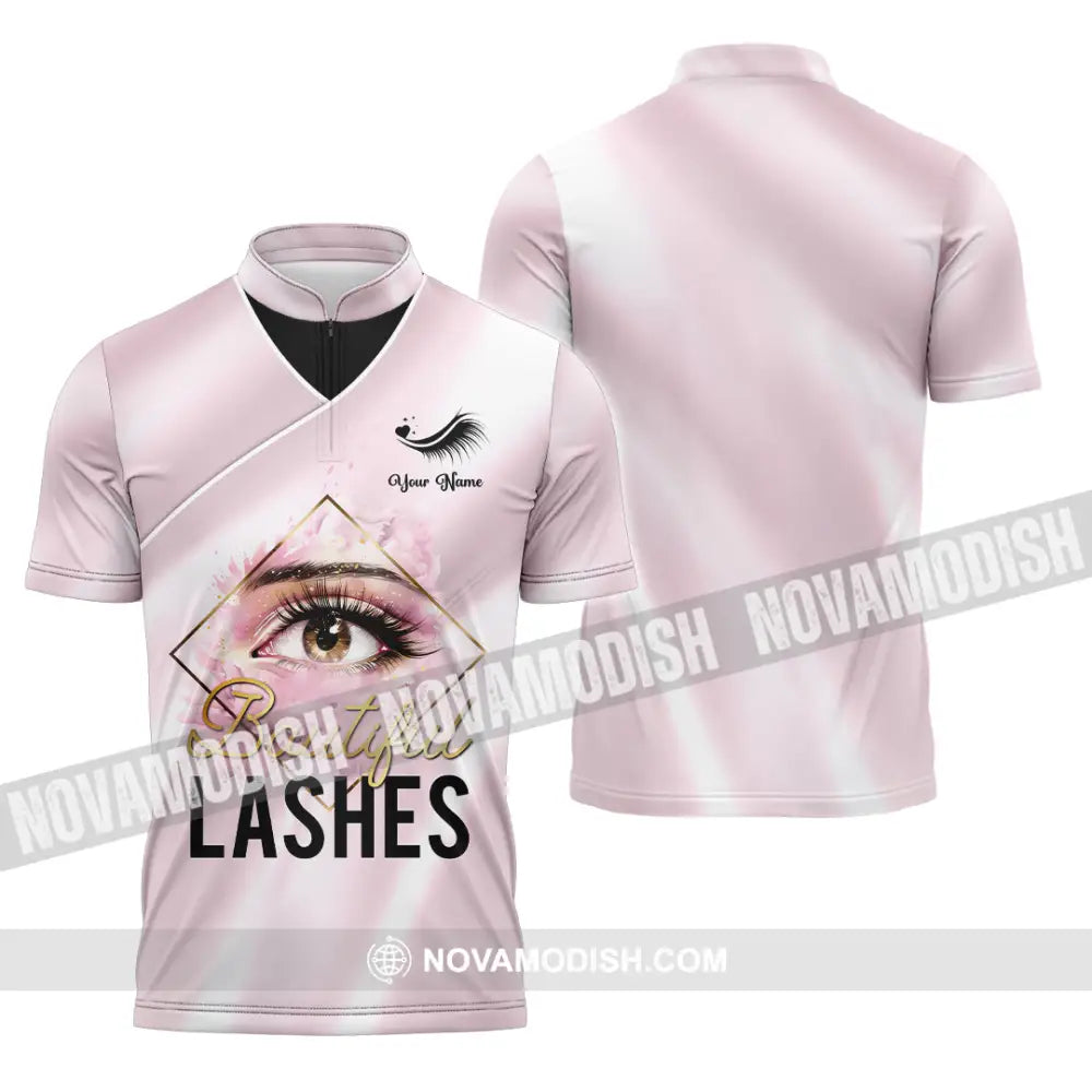 Unisex Shirt - Custom Name Beautiful Lashes Shirt Zipper Polo Shirt / S T-shirt