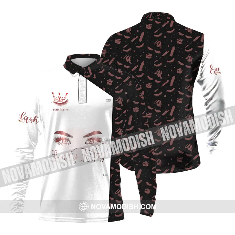 Unisex Shirt - Custom Name Beauty Lashes Shirt Long Sleeve Polo / S T-shirt