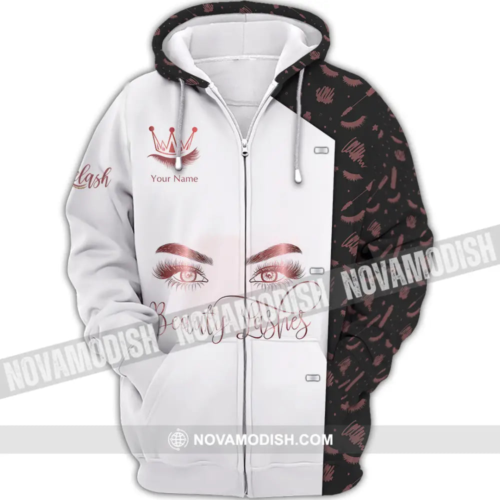 Unisex Shirt - Custom Name Beauty Lashes Shirt Zipper Hoodie / S T-shirt