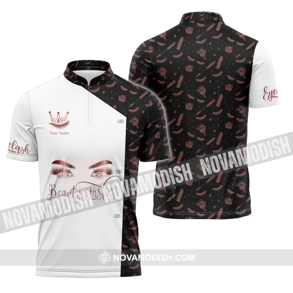 Unisex Shirt - Custom Name Beauty Lashes Shirt Zipper Polo Shirt / S T-shirt