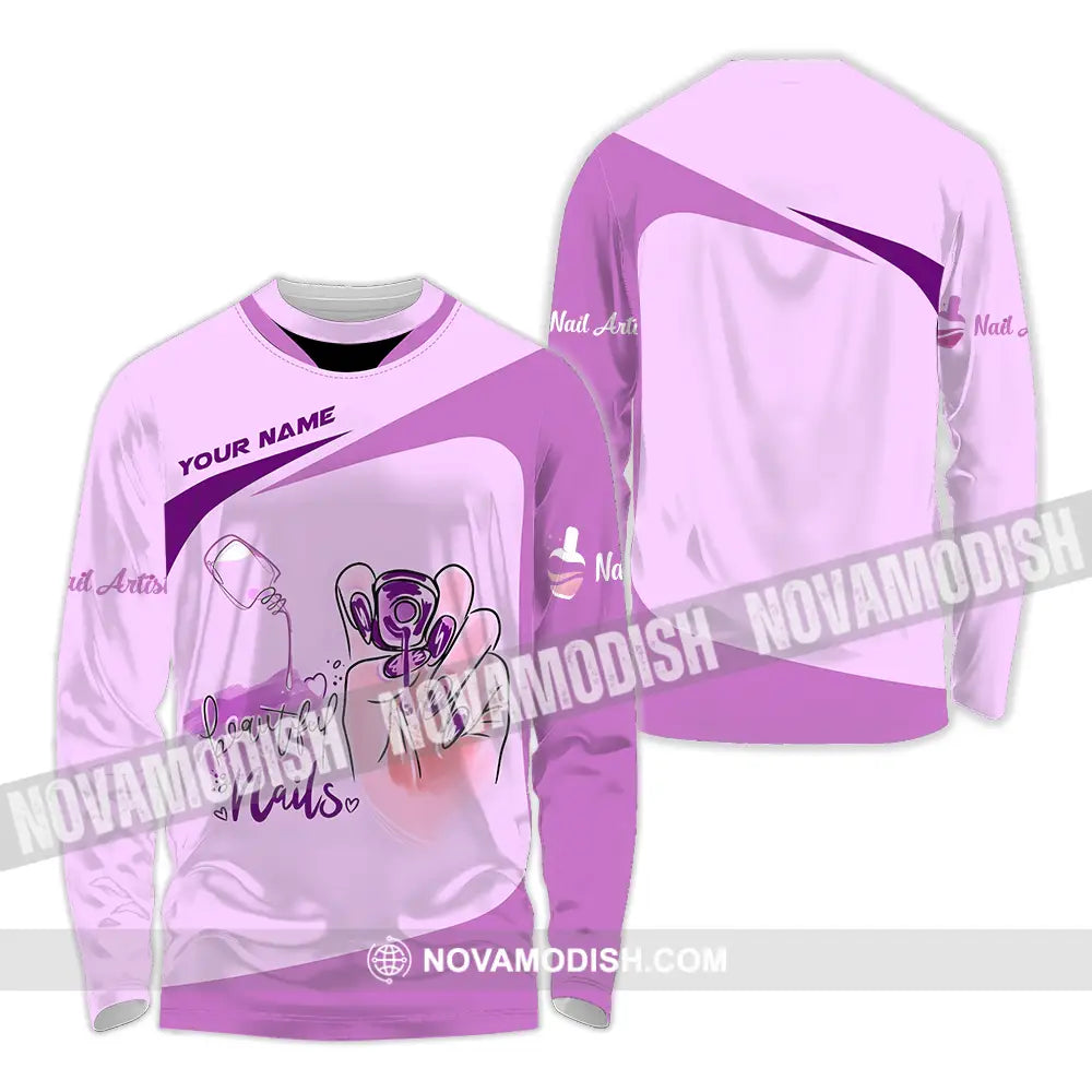 Unisex Shirt - Custom Name Shirt Beauty Nails Artist Long Sleeve Shirt / S T-shirt