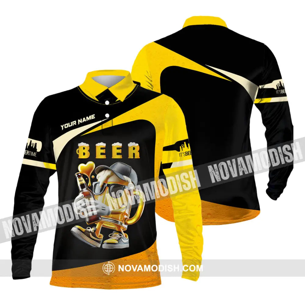 Unisex Shirt Custom Name Beer Polo Long Sleeve / S T-Shirt