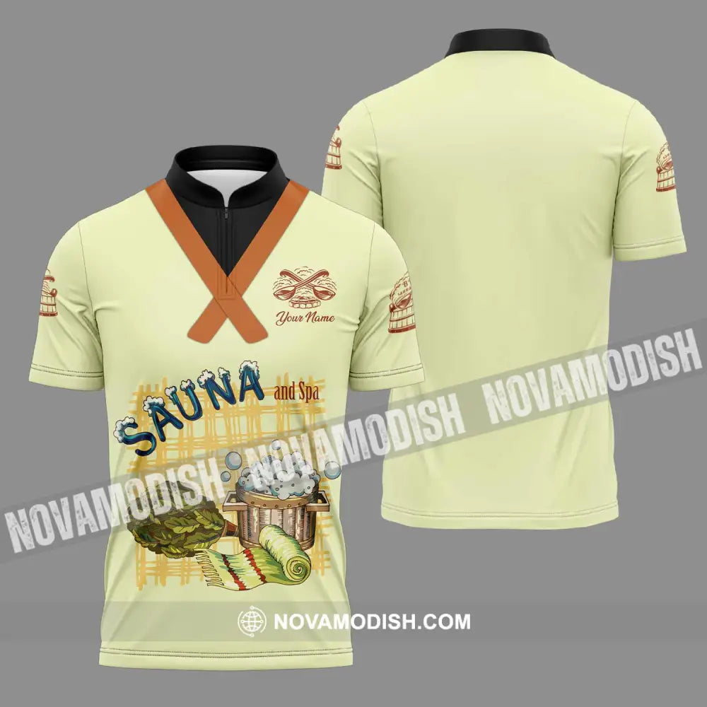 Unisex Shirt - Custom Name Shirt Best Sauna And Spa Zipper Polo Shirt / S T-shirt