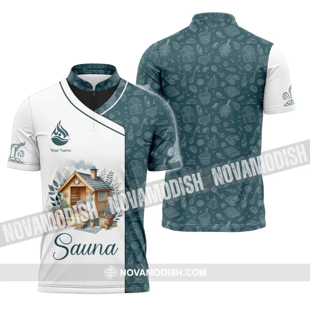Unisex Shirt - Custom Name Shirt Best Sauna House Zipper Polo Shirt / S T-shirt