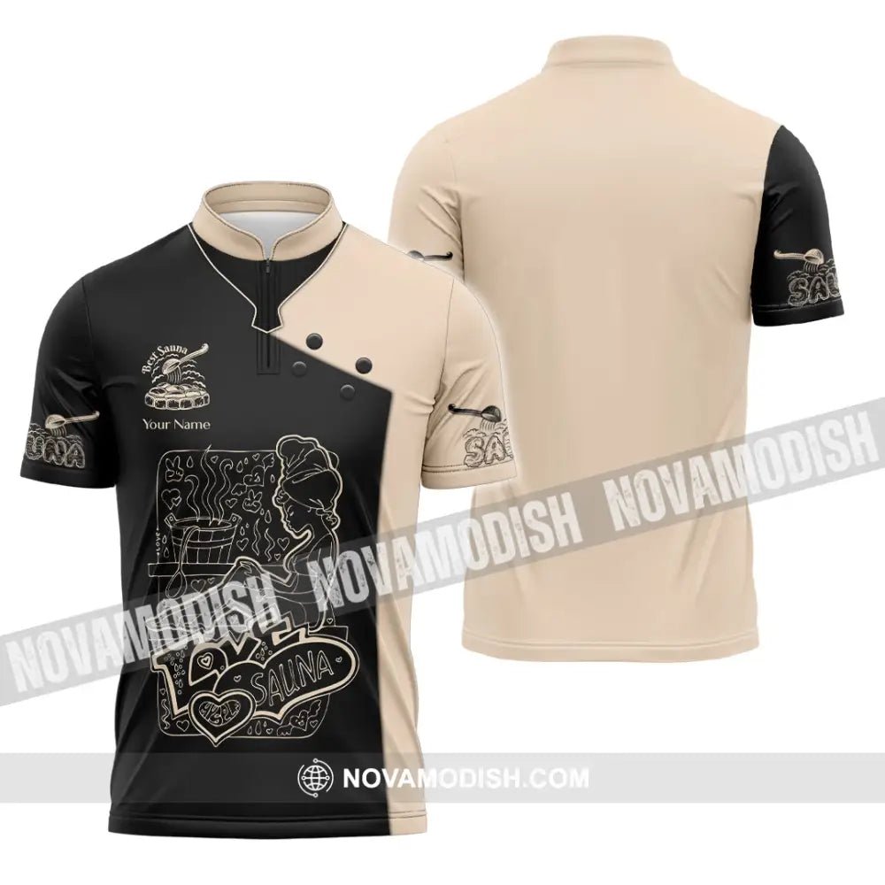 Unisex Shirt - Custom Name Shirt Best Sauna Lover Zipper Polo Shirt / S T-shirt
