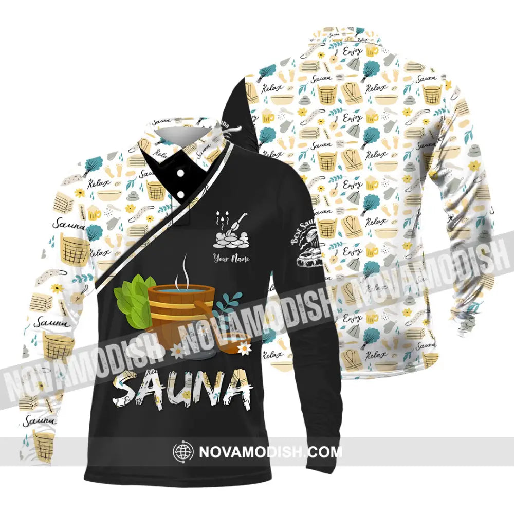 Unisex Shirt - Custom Name Shirt Best Sauna Relax Long Sleeve Polo / S T-shirt