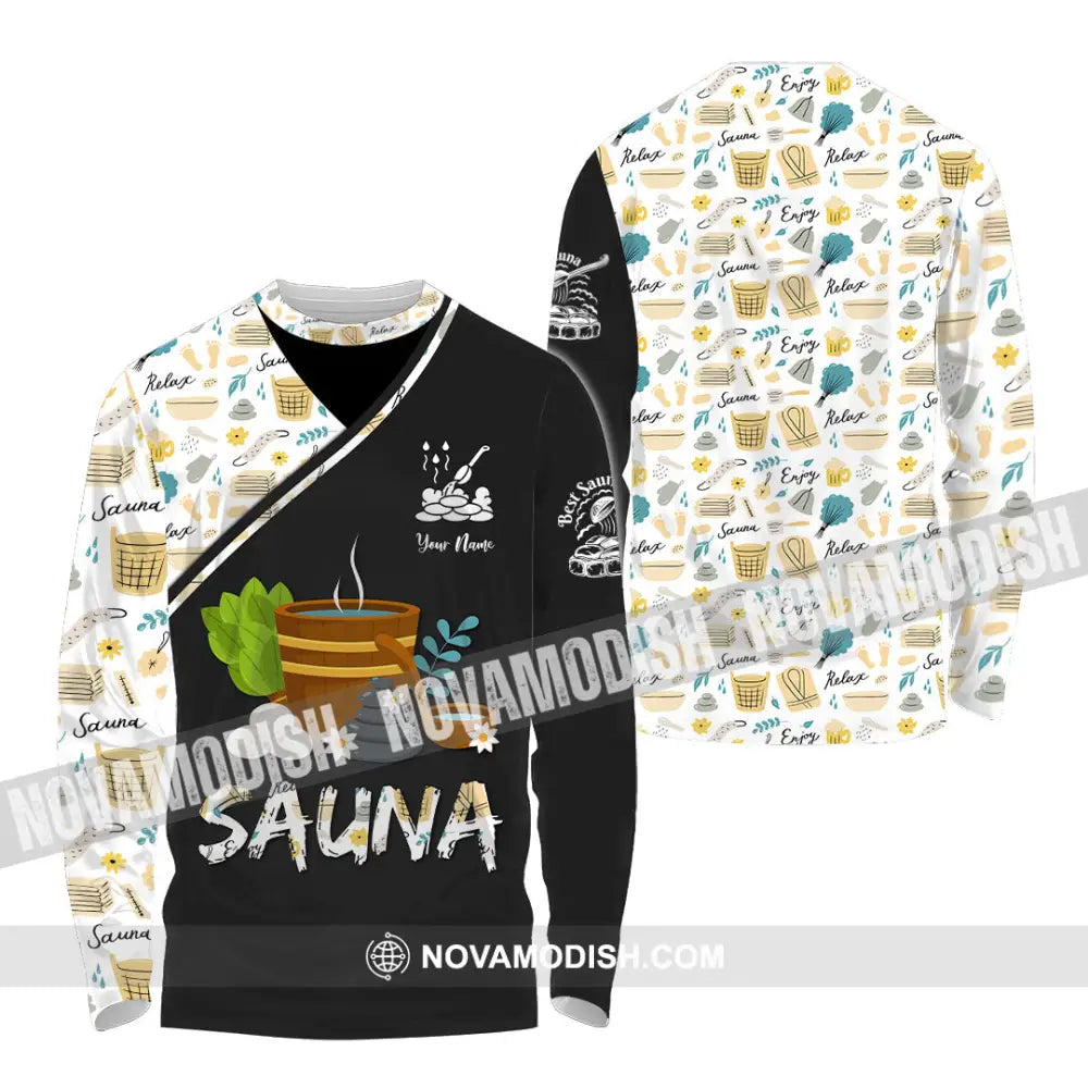 Unisex Shirt - Custom Name Shirt Best Sauna Relax Long Sleeve Shirt / S T-shirt