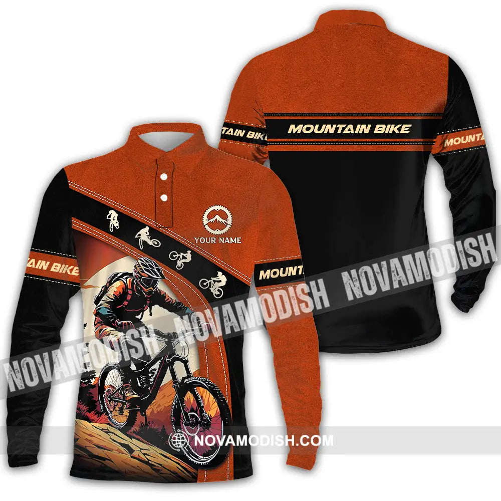 Unisex Shirt - Custom Name Biker Shirt For Mountain Bike Player Long Sleeve Polo / S T-shirt