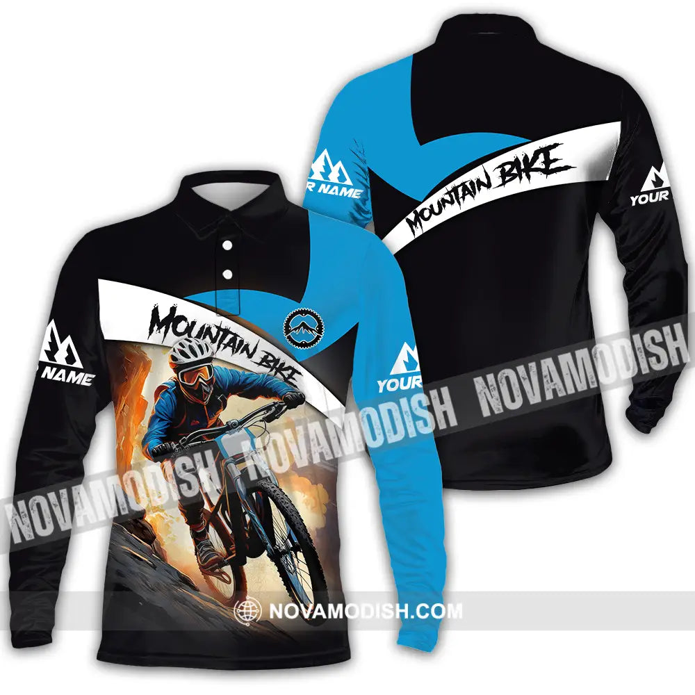 Unisex Shirt - Custom Name Biker Shirt For Mountain Bike Player Racing Long Sleeve Polo / S T-shirt
