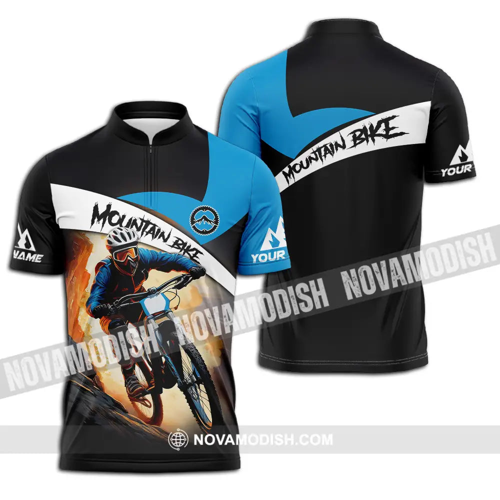 Unisex Shirt - Custom Name Biker Shirt For Mountain Bike Player Racing Zipper Polo Shirt / S T-shirt
