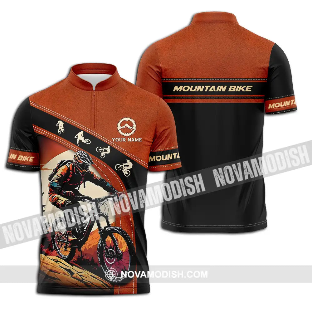 Unisex Shirt - Custom Name Biker Shirt For Mountain Bike Player Zipper Polo Shirt / S T-shirt