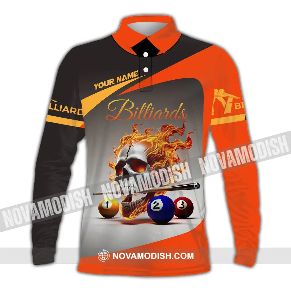 Unisex Shirt Custom Name Billiard Gift Long Sleeve Polo / S T-Shirt