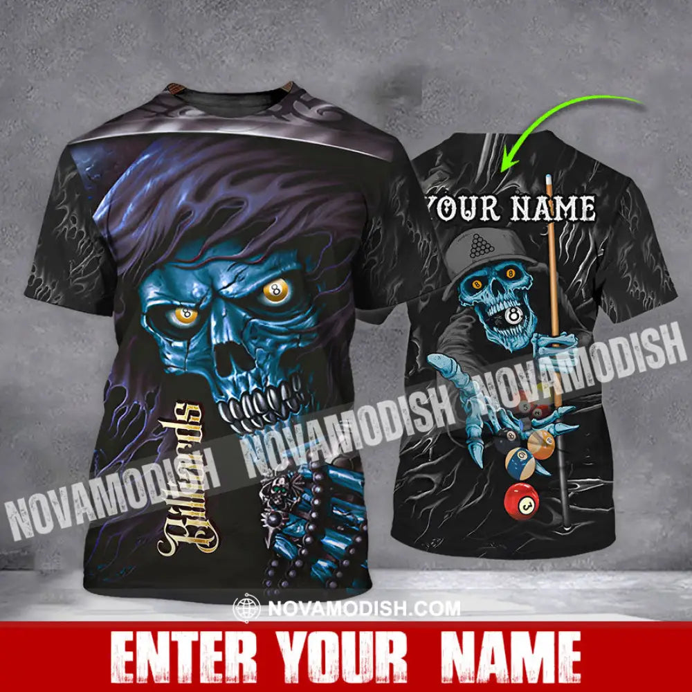Unisex Shirt - Custom Name Billiards T-Shirt - Billiards Skull - Billiards Clothing T-shirt