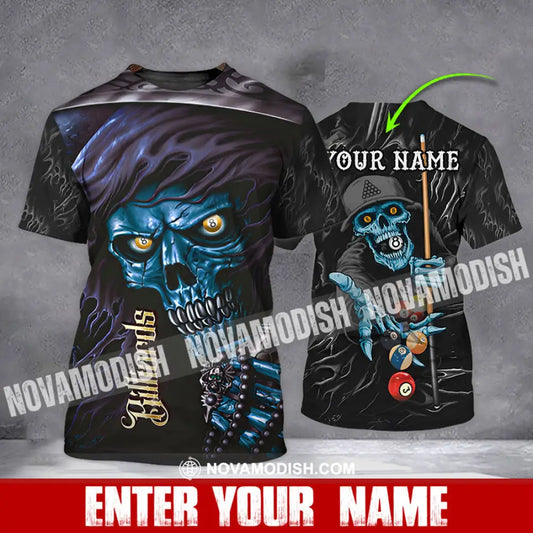 Unisex Shirt - Custom Name Billiards T-Shirt - Billiards Skull - Billiards Clothing T-shirt