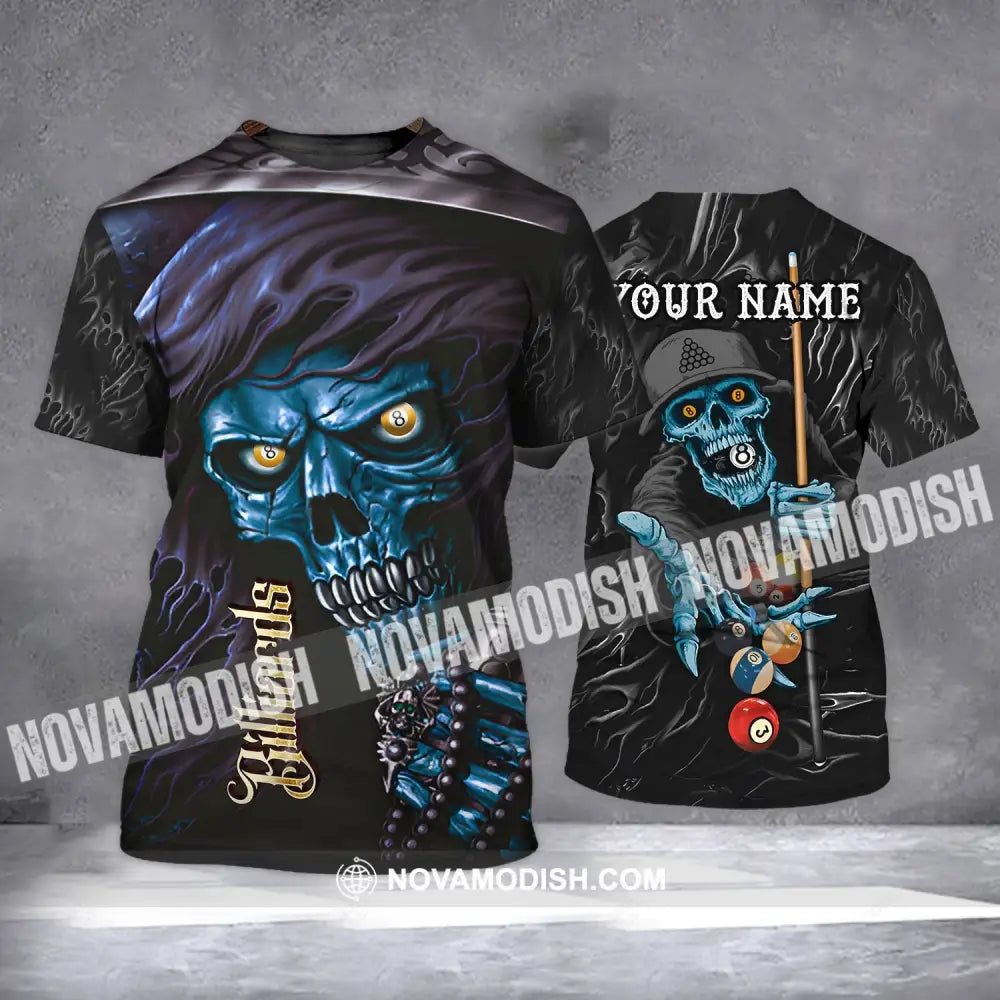 Unisex Shirt - Custom Name Billiards T-Shirt - Billiards Skull - Billiards Clothing T-shirt