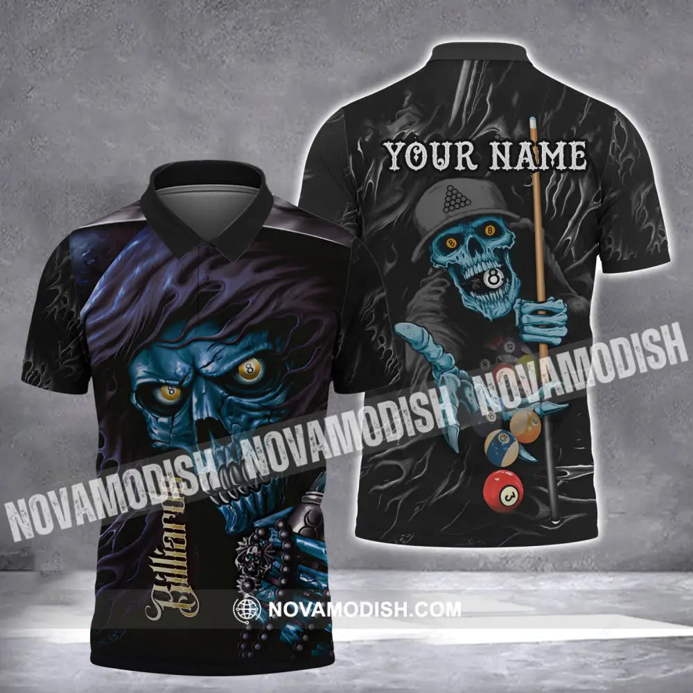 Unisex Shirt - Custom Name Billiards T-Shirt - Billiards Skull - Billiards Clothing T-shirt
